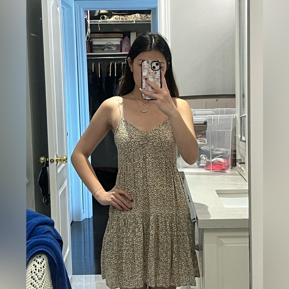 URBAN OUTFITTERS green floral cross cross back dress